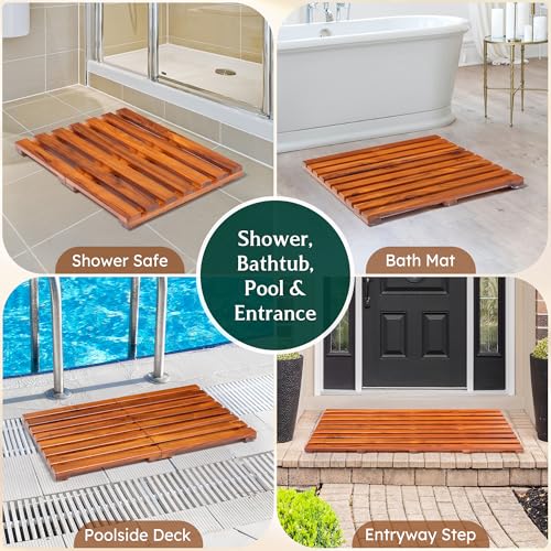 Premium Teak Shower Mat - 24" x 16" Non-Slip Wooden Bath Mat for Bathroom Floor, Fast-Drying Spa-Style Solid Wood Duckboard, Indoor & Outdoor Use - size: 24" x 16" (Rectangular)