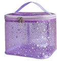 Holographic Star Print Pink Makeup Bag - Portable & Waterproof Barrel-Shaped Toiletry Bag, 8.27x6.7x6.3in Cosmetic Case for Women & Men (Purple Star) - color: Purple Star