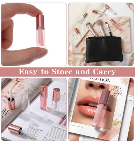 12 Pcs Mini Empty Lip Gloss Containers, Clear 1.2ml Refillable Lip Gloss Tubes with Rubber Insert & Brush, Portable Plastic Lip Balm Bottles for Samples, Travel & DIY Cosmetics