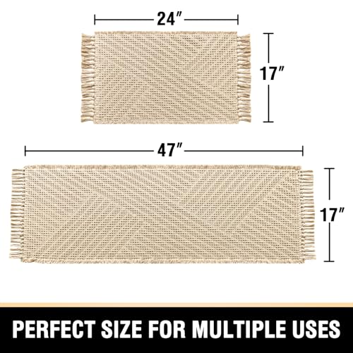 H.VERSAILTEX Waffle Bath Mat Super Absorbent Boho Bath Mat Non Slip Bath Rugs for Bathroom Floor Machine Washable Dry Fast Bathroom Rugs with Tassels (47 x 17 Plus 17 x 24 Inches, Vanilla) - color: Vanilla, size: 47" x 17" Plus 17" x 24"