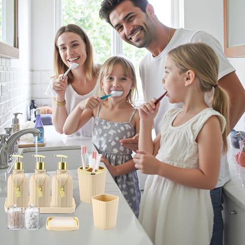 32PCS Bathroom Sets with Shower Curtain and Rugs-Beige Bathroom Accessories,Non Slip Bathroom Rugs Set with Toilet Lid Cover, Waterproof Shower Curtain, 3PC Soap Dispenser with Trash Can - size: Bath Set+Oil Paint Shower Curtain+Bath Rugs, style: Beige