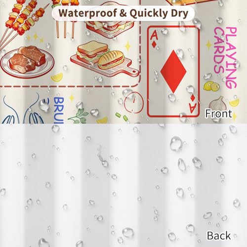 Fabric Shower Curtain with Hooks, Waterproof & Washable & Polyester, Funny Doodle Brunch Card Fish Grilled Meat Shower Curtains for Bathroom, Unique Art Deco Bathroom Curtain, House Gift, 71x74 Inch - color: Brunch Graffiti