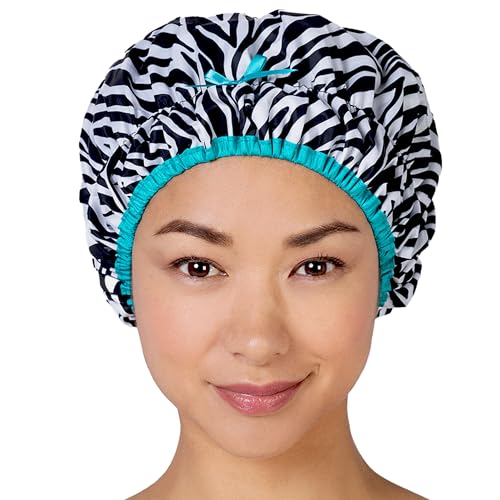 Reusable Shower & Bath Cap & Lined, Oversized Waterproof Shower Caps Large Designed for all Hair Lengths with PEVA Lining & Elastic Band Stretch Hem Hair Hat - Fashionista Sassy Stripes - color: Sassy Stripes