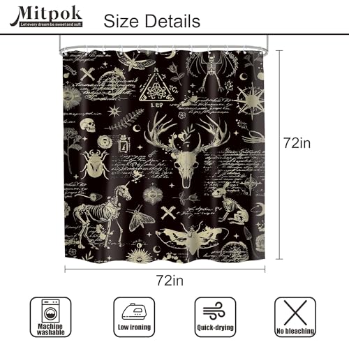 4 PCS Skulls Shower Curtain Set 72Wx72H Gothic Skeleton Celestial Mystic Bathroom Set Non-Slip Bath Rug Toilet Lid Cover U Shape Mat Complete Bathtub Accessories with 12 Hooks Bathroom Decor - color: A 05skeleton, size: 72"W x 72"L (Pack of 4)