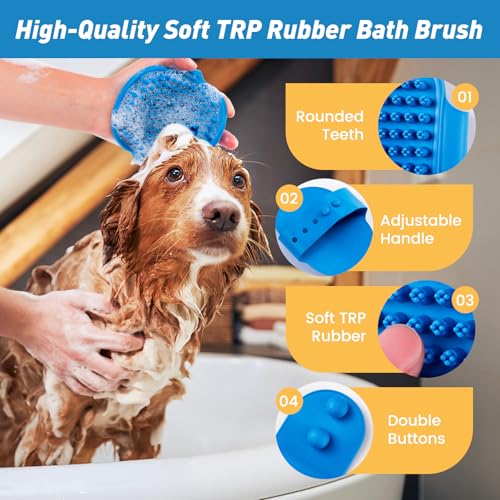 Pet Shower & Bath Supplies，Dog Shampoo Brush Set with Towel, Washing Gloves,Comb for Dogs and Cats (Blue) - color: blue, size: M