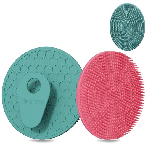 INNERNEED Food Grade Silicone Body Scrubber Gentle Exfoliating Brush for Women Men Deep Clean for All Skin Types, More Hygienic and Well Lather (Dark Green+Pink) - color: (Set2) Dark Green+pink