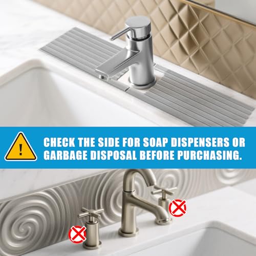 Faucet Mat for Kitchen Sink, Stone Faucet Mat for Kitchen Tray 17.71*3.94*0.35in Square Hole Prevents Moisture Buildup, Suitable for Bathroom Countertop Faucets Around Sink (dark grey Short Version)