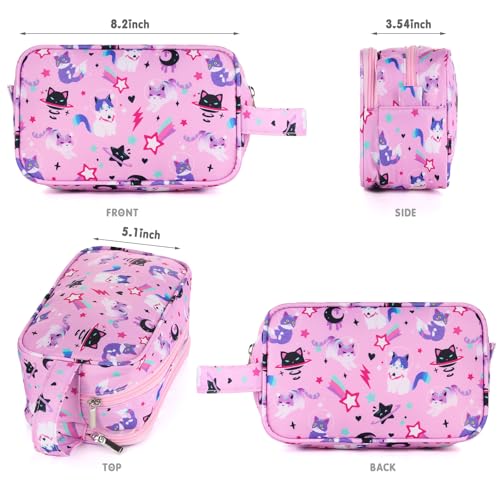 Kids Toiletry Bag for Girls, Travel Toiletry Bag for Little Young Girls Cosmetic Bag Makeup Bag Waterproof Hanging Wash Bag Toddler Toiletries, Cat Pink - color: Pink Cat