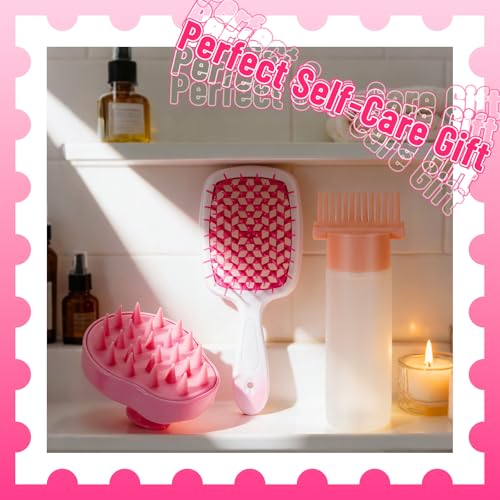 SIMPOR Hair Oil Applicator and Scalp Massager, 3 Pcs Wash Day Kit with Detangling Brush and Root Comb Applicator Bottle for Scalp Care, Deep Cleaning and Hair Dye