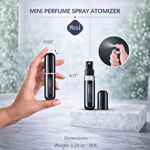 4 Pcs Refillable Perfume Atomizer, Travel Perfume Bottle Refillable and Leak-Proof, Portable Empty Cologne Atomizer, Mini Refillable Perfume Bottle for Pocket, Easy to Refill Decant Sprayer (8 ml) - size: 8 ml