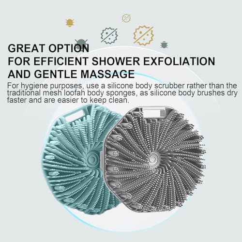 RamPula Silicone Body Scrubber Shower Brush Super-Exfoliating Body Brush & Non-Slip Strap, Loofah Alternative Bath Scrubber for Sensitive/All Skin Types, Gentle Massage & Effective Shower Exfoliation - color: Eucalyptus Green and Gray