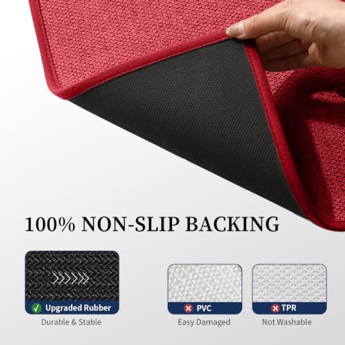 YIHOUSE Red Bathroom Rugs Sets 4 Piece, Quick Dry Thin Bath Mat with Toilet Rug, Non Slip Absorbent Machine Washable, Bath Runner Rugs for Bathtub Sink Home Decor - color: Red, size: 4 pieces