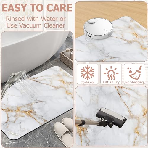 Diatomaceous Earth Bath Mat,White Marble Bath Rugs,Gold Veins Non-Slip Thin Absorbent Fast Drying Easy to Clean for Bathroom Laundry Home Kitchen Door Mat 17x29.5Inch - color: White Marble,gold Veins