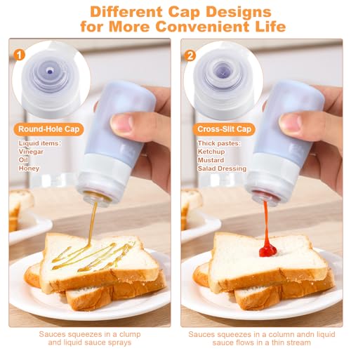 4Pcs Condiment Squeeze Bottles for Sauces, Leakproof Salad Dressing Container to Go, Small Silicone Squeeze Bottles with Brush, Condiment Containers Dispenser for Ketchup Hot Sauce Lunch Travel, 2 Oz - color: Orange/Green/Pink/Blue, size: 2 oz