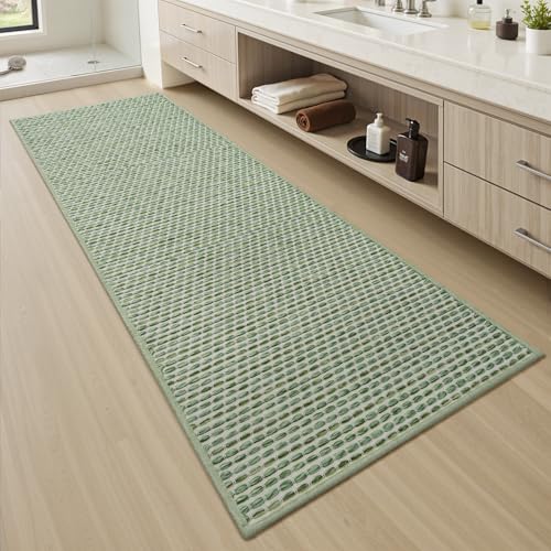 AMOAMI Unique Woven Bathroom Runner Rug, Super Absorbent Non Slip Bath Mats for Bathroom Textured Bathroom Mat Quick Dry Boho Rugs Runners for Hallyways Kitchen Bedroom Beside Tub, 2' x 4', Sage - color: Sage, size: 2' x 4'