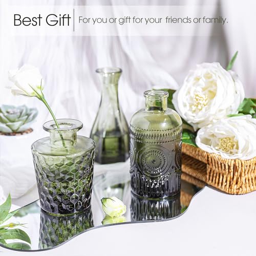 TBWIND 12pcs Green Glass Bud Vases Set, Small Vases for Flowers, Bud Vase for Centerpieces in Bulk, Mini Vintage Vase for Wedding Decorations, Office and Home Table Flower Décor - color: Green-12pcs, size: 12Pcs