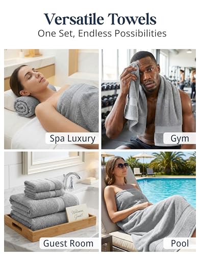 LANE LINEN 100% Cotton Turkish Towel Set for Bathroom - 16 Piece - Super Soft, Quick Dry & Highly Absorbent - 4 Bath, 8 Wash Cloths, 4 Hand Towels - Hotel Quality, Durable & Oeko-TEX Certified - Grey - color: 01: Space Grey