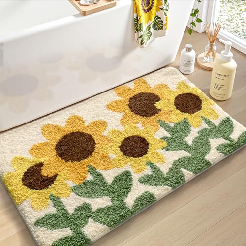 LUMI Bathroom Rug 24x36, Soft Absorbent Microfiber Bath Mats, Non-Slip Machine Wash Bath Mats for Bathroom, Shower and Bathtub Floor, Sunflower - color: E-amber Sunflower, size: 24"x36"