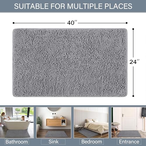 LOCHAS Luxury Bathroom Rug Shaggy Bath Mat 24 x 40 Inch, Washable Non Slip Bath Rugs for Bathroom Shower, Soft Plush Chenille Absorbent Carpets Mats, Gray - color: Grey, size: 2' X 3'4" (24''x40'')