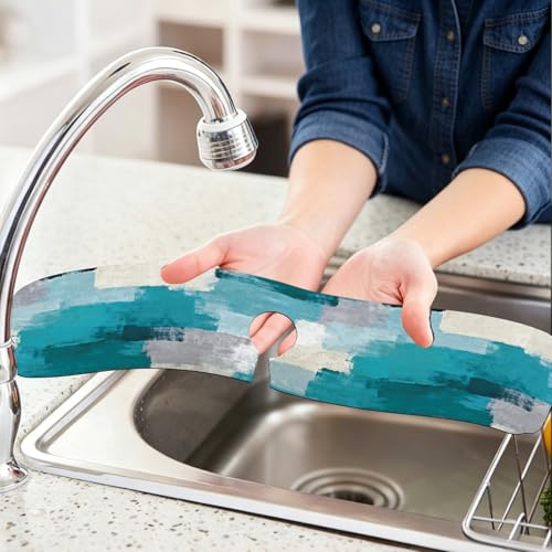 2 Pcs Kitchen Sink Splash Guard Faucet Mat Graffiti Style Faucet Mat for Sinks Abstract Painting Absorbing Drying Mats for Kitchen Bathroom, 23.6x5.5inch - color: Graffiti Style