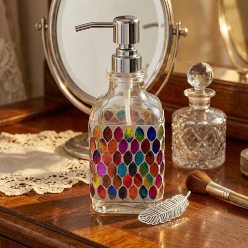 BOPPIE Handcrafted Mosaic Glass Soap Dispenser, Modern Countertop Hand & Dish Soap Dispenser for Bathroom/Kitchen, Refillable Liquid Soap Bottle with Stainless Steel Rust Proof Pump (Colorful Leaves) - color: Colorful Leaves