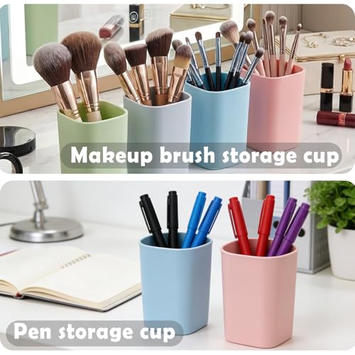 4PCS Bathroom Tumbler Toothbrush Cup, Unbreakable Reusable Drinking Cups, Plastic Mouthwash Cup Toothbrush Holders 330ml (Blue, Grey, Green, Pink)