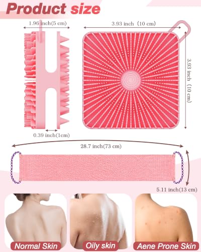 Manmihealth Dual-Sided Silicone Body Scrubber Scalp Massager & African Bath Sponge Net Set, 2-in-1 Silicone Shower Shampoo Brush Africa Wash Net Combination, Lather Well, Strong Exfoliating (Pink) - color: Shower Brush+net Sponge Set (Pink)