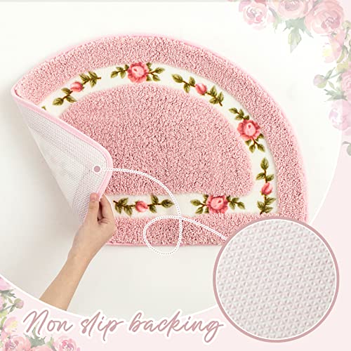 Timgle 4 Pcs Rose Flowers Coquette Bathroom Rugs Set Coquette Doom Decor Rose Flower Area Rugs Non Slip Absorbent Washable Door Mat Floral Bathroom Carpet for Home Hotel, 4 Shapes(Pink) - color: Pink