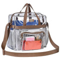 MAY TREE Clear Vinyl Tote Bag, 12 x 6 x 12 in, Brown, Suitable for Work, Travel, Sports, Office - color: Brown
