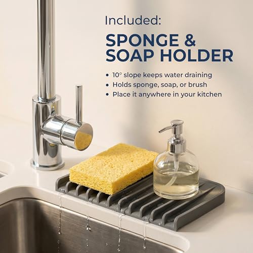 Silicone Sink Splash Guard 17.3" with Suction Cups - For Sink Area - Keep Counters Dry & Protect Clothes from Water Splashes for Kitchen, Bathroom, Laundry