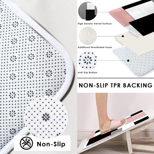 Pink Geometric Shower Curtain Set with Toilet Lid Cover and Non-Slip Rugs for Bathroom, Grey Black White Checkered 4 Pcs Shower Curtain, Abstract Modern Bathroom Set with 12 Hooks - color: Abstract Geometric Pink