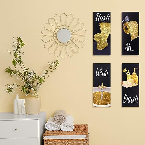 Chinco 4 Pcs Women Funny Wall Art Bathroom Decor 9.84 x 3.94 x 0.2 Inch Glam Bathroom Wall Decor Modern Women Funny Bath Wood Hanging Decoration for Home (Gold) - color: Gold