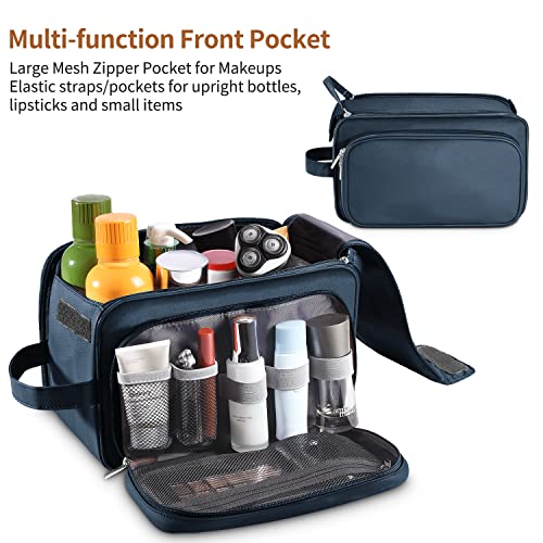 Buruis Extra Large Toiletry Bag for Men, Travel Toiletry Organizer Dopp Kit Water-resistant Shaving Bags, PU Leather Cosmetic Bathroom Shower Bag for Toiletries, Grooming, Accessories (Blue) - color: Blue