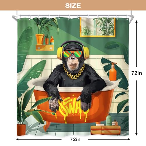 Newsely Funny Monkey Shower Curtain 72Wx72H Inch Tropical Palm Leaves Animal Bathing in Bathtub Modern Cool Shower Curtain Bathroom Set for Boys Men Waterproof Bath Decoration Accessories Home Decor - color: L-monkey, size: 72"W x 72"L (Pack of 1)