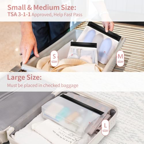 PACKISM Leakpoof Clear Toiletry Bags for Traveling - Sealed TSA Approved Toiletry Bag, Reusable Semi-Transparent Clear Cosmetic Bag with Flat Bottom, Perfect for Travel Essentials, 2L+2M, Black - color: 0-2L 2M-Black