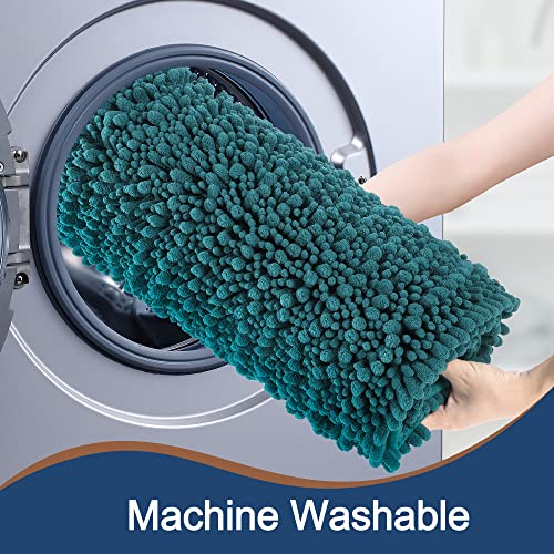 FLOLEOPA Luxury Chenille Teal Green Bathroom Rugs Bath Mats Sets, Extra Soft and Absorbent Bathroom Rugs Non Skid Machine Wash Dry Bath Mats（47"x17" Plus 17"x24"） - color: Teal Green, size: 47"x17" Plus 17"x24"