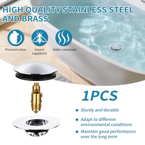 Universal Pop-Up Bathtub Stopper with Clog-Proof Strainer, Bath Drain Plug (Fits 1.4-1.6 Inch Drains)
