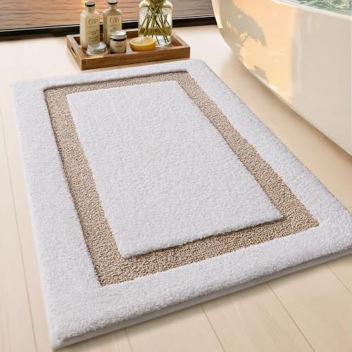 Color&Geometry White Bathroom Rugs 30x20, Extra Soft Absorbent Microfiber Bath Rugs, Non-Slip Bathroom mat, Washable Plush Bath Mats for Bathroom, Shower, Bathtub, Laundry, White Beige - color: B, size: 20"x32"