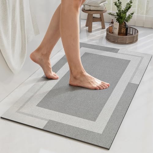 YDKGL Non Slip Bath Mat, Rubber Backing Ultra Thin Bathroom Rugs Fit Under Door Quick Dry Super Absorbent Washable Bath Rug Shower Mat for Bathroom Floor Bathtub Shower Sink, Easy Care Gray 16"x 24" - color: A- Light Gray, size: 16" x 24“