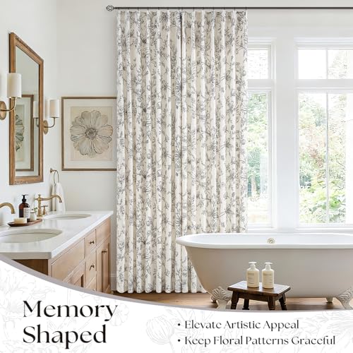 90 Inches Floral Pleated Linen Curtains for Living Room Black and Cream Light Filtering French Country Peony Flower Print Patterned Window Curtain Back Tab Semi Sheer Decorative Drape 2 Panels - color: Black, size: 40"W x 90"L (Pack of 2)