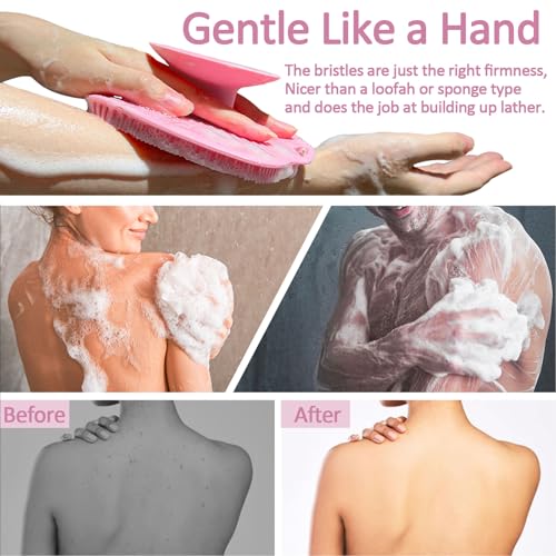 Soft Silicone Body Scrubber, Gentle Like a Hand Exfoliating Your Skin and Build Up Lather Easily, Back Large Suction Cup Easy to Store, Long-Lasting & Deep Clean (Pink) - color: Pink
