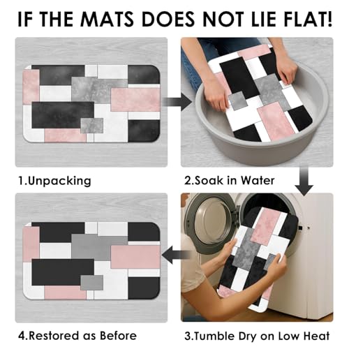 Pink Geometric Shower Curtain Set with Toilet Lid Cover and Non-Slip Rugs for Bathroom, Grey Black White Checkered 4 Pcs Shower Curtain, Abstract Modern Bathroom Set with 12 Hooks - color: Abstract Geometric Pink