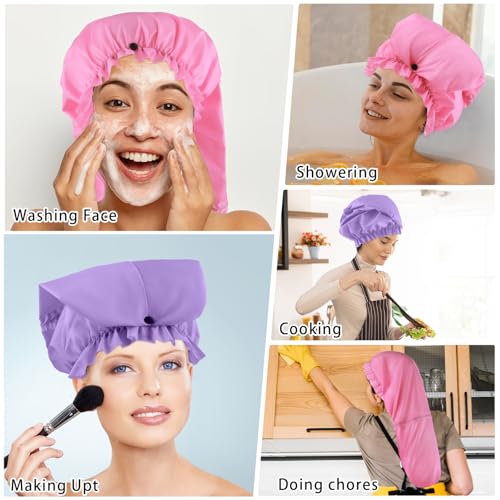 2 Pcs Large Shower Cap for Braids, Extra Long Shower Cap for Women Long Hair & Locs, Waterproof Hair Bonnets for Dreadlocks Drawstring Bath Caps for Women & Men (Pink, Purple) - color: Pink, Purple
