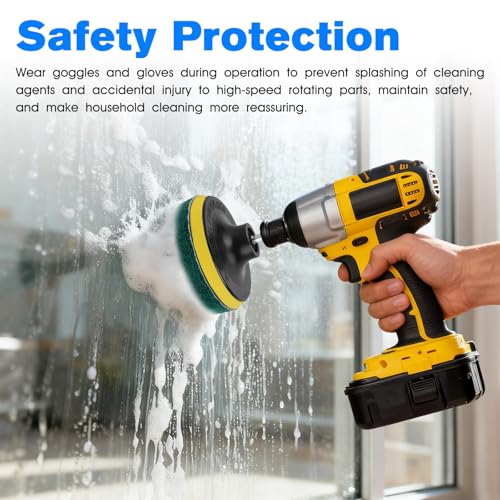 4-Inch Scrub Drill Brush Power Scouring Pads Household Cleaning Set 4 Red Pads 4 Green Pads 1 Drill Attachment and 1 Universal Shaft for Kitchen Bathroom Tiles Bathtubs Glass Porcelain
