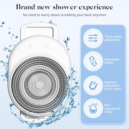 Electric Back Scrubber for Shower, Wall-Mounted Design with Soft Exfoliating Bristles, IPX7 Waterproof & Easy to Install — Enjoy a Comfortable, Effortless Clean