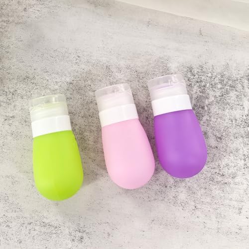 Mziart Travel Bottles for Toiletries, TSA Approved 2oz Silicone Travel Size Containers, 3 Pack Leak-Proof Squeezable Refillable Shampoo and Conditioner Bottles (Pink, Purple, Green) - size: 2OZ