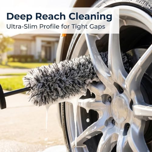 9PCS Wheel Detailing Kit Metal-Free Scratch-Free Boar Hair Rim Brush | Scratch-free boar hair & microfiber, dual-hardness tire pads, towel, storage bag, multi-vehicle wheel care gift set - color: 9