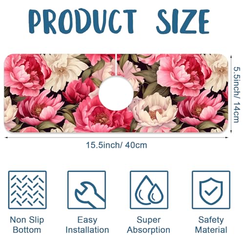 Faucet Mat for Kitchen Sink Absorbent Splash Guard Bathroom 15.5"X5.5" - size: 15.5" x 5.5"