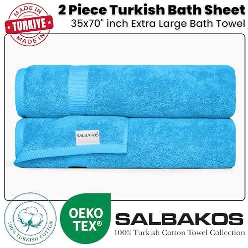 SALBAKOS 2-Piece 100% Turkish Cotton Extra Large Bath Towel 35x70 inch | Premium Hotel Quality Bath Sheet Towels | Thick, Soft, Absorbent, Oversized Bath & Beach Towels (Aqua, 2 Bath Sheets) - color: Aqua, size: 2 Bath Sheets