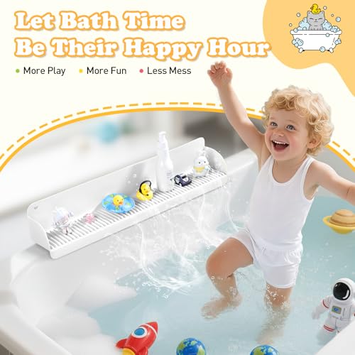 AGPTEK 24 Inch Bathtub Splash Guard with 10 Suction Cups, Silicone Tub Water Splash Guard for Bathtub, Bath Toy Tray Holder Play Shelf for Kids, Universal for Bathroom, Kitchen Sink (White) - color: White
